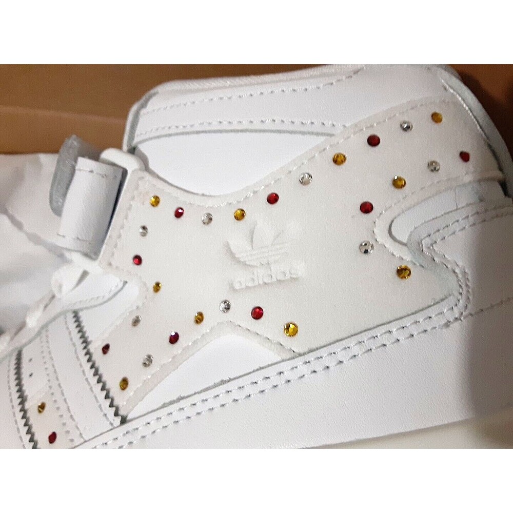 NWB Adidas Forum Mid x SWAROVSKI Rhinestone Crystals White Black Women's Size 9 - Picture 13 of 14